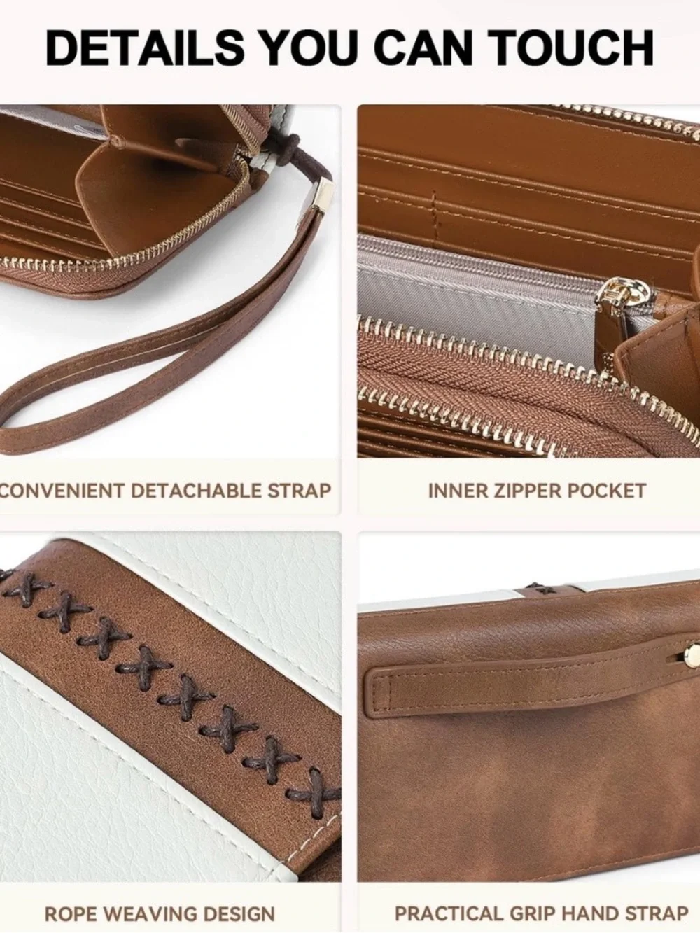 Bostanen RFID White and Brown double zip Full Capacity Wristlet Wallet